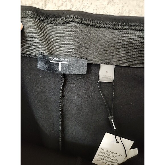 Tahari Faux Leather Suede Pull On Pants Womens M Black Ponte Knit Stretch NEW - Picture 5 of 8